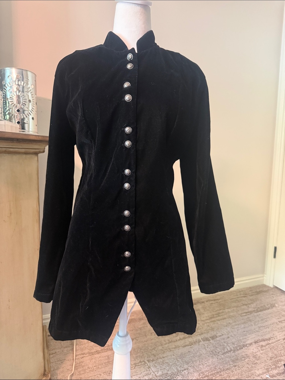 Coldwater Creek Black Velvet Military-Style Button Jacket